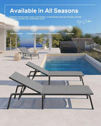 Patio Chaise Lounge Chair, Foldable Lounge Chair for Outside, Aluminum Chairs Set of 2 with 5 Adjustable Backrest, Outdoor Pool Lounger for Poolside, Lawn, Deck, Grey