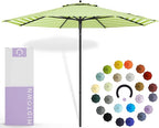 Midtown Umbrellas Push and Pop 9 Feet Outdoor Umbrella, Pear Stripes Polyester Fabric - Fiberglass Ribs Deck Patio Umbrella, Backyard Umbrella, Garden Umbrella & Pool Umbrella - Black Pole