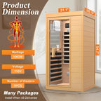 Upgraded 1 Person Sauna Infrared Sauna with Backrest, Hemlock Dry Sauna Indoor Wood Sauna for Home, 1062W 110V Low EMF Far Infrared Sauna with Integrated Speakers, Reading Lamp (Brown)