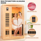 Ceramic Infrared Sauna, 2 Person Infrared Saunas for Home, Hemlock Wood Sauna Room, 2 in 1 Indoor Sauna with Low EMF Heaters 1750W/120V + Ceramic Heating Cubes-Chromotherapy-Bluetooth Speaker