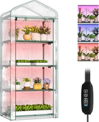 SUNYRISY Indoor Greenhouse with Grow Lights 4 Tier Plant Stand Shelf, Mini Small Greenhouse Kit with Zippered PVC Tent for Indoor Garden Seed Starting Tray, 36W Full Spectrum