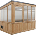 Backyard Discovery Willow 9' x 6' Cedar Wood and Polycarbonate Walk-in Greenhouse Kit with Exhaust Fan, Windows, Hose Hook-Ups, PowerPort, Staging Shelves for Year-Round Outdoor Gardening
