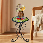 HONGLAND Outdoor Side Table, Small Outdoor Table, 12" Round Patio Side Table End Table, Glass Plant Stand, Small Bistro Coffee Table for Garden Patio Porch Living Room (Butterfly)