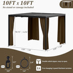 Gazebo Universal Replacement Privacy Curtain,10'×10' Gazebo Outdoor Waterproof Curtains, 4-Panels Sidewall Curtains with Double Zipper for Patio Canopy, Garden and Backyard (Curtain Only)