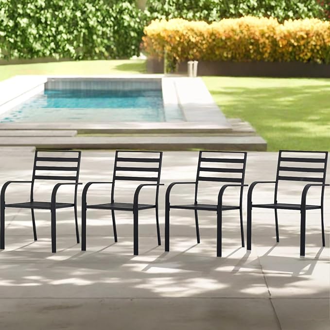 Outdoor Dining Chairs Set of 4, Aluminum Frame Stackable Patio Dining Chairs with Armrest, Wrought Iron Patio Bistro Chairs for Lawn, Backyard, Garden, Porch