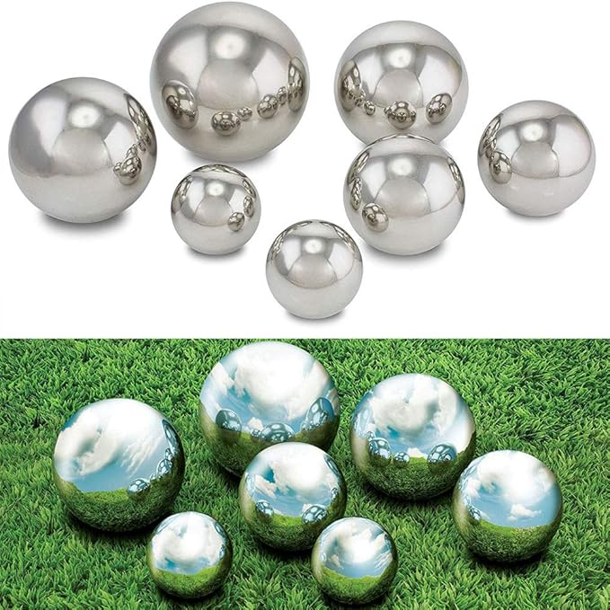 12 inch Diameter Gazing Ball,Silver Stainless Steel Polished Reflective Smooth Garden Sphere Globe Mirror,Colorful and Shiny Addition to Any Garden or Home