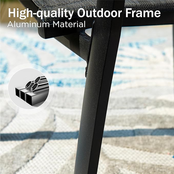 PHI VILLA Outdoor Stackable Chairs, Patio Chairs Set of 2, Light Weight Aluminum Frame with Textilene Fabric & Wood Armrest, High Back Deck Chairs for Poolside Lawn Garden, Gray