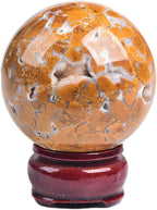 JIC Gem Yellow Agate Crystal Ball Sphere Yellow Healing Crystal Gemstone Ball with Display Stand Home Decor Meditation Grid Energy Balance (50-60mm)