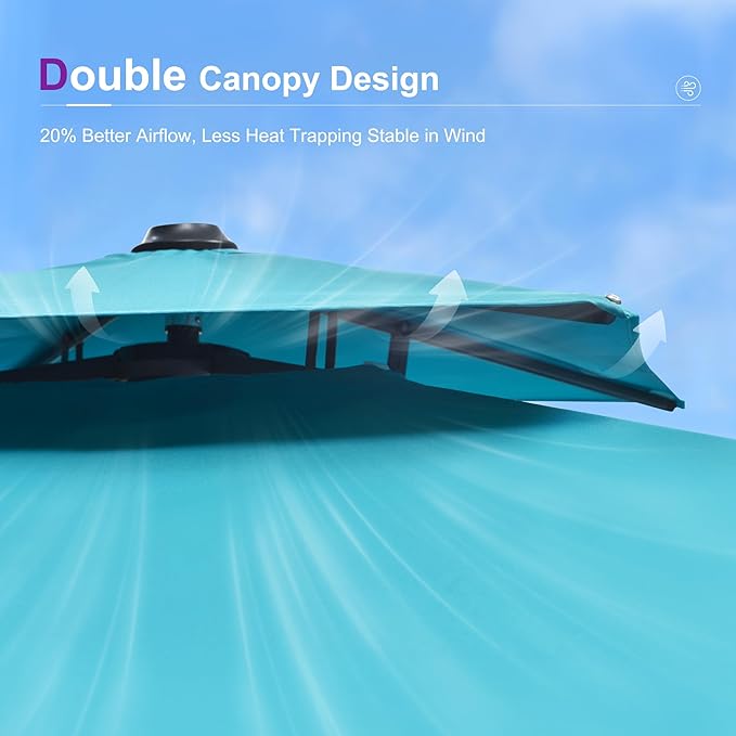 PURPLE LEAF 11ft Patio Umbrella with Base Included Large Offset Umbrella Hanging Double Top Square Cantilever Outdoor Umbrella for Garden Deck Backyard Pool Turquoise Blue
