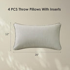 Sunbrella Decorative Outdoor Water Repellent Throw Pillows with Inserts, Set of 4, 20" x12" Pillows for Patio, Backyard, Bed, Couch, and Patio Furniture, Specrtum Pebble