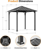 Modern Shade 8'x8' Hardtop Gazebo with Galvanized Steel Roof & Detachable Curtains, Permanent Metal Gazebo Outdoor Pavilion for Backyard, Deck, Garden - All-Weather Patio Cover