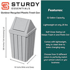 32 Gallon Square Slatted 100% Recycled Plastic Indoor or Outdoor Commercial Trash Can with Easy Access Swing Top Lid | Great for Schools and Businesses - Light Granite