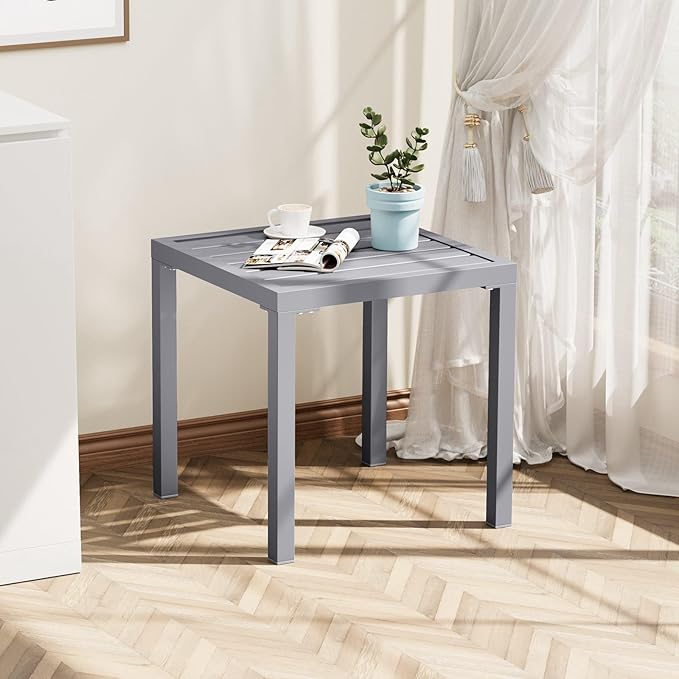 Crestlive Products Outdoor Side Table - Small Metal Square End Table - Easy to Assemble, Weather Resistant Ideal for Garden, Patio, Poolside, Beach, Balcony, Porch