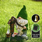 VINIUSIKI Solar Garden Gnome Statues with Water Pump Light, Easter Outdoor Decorations for Porch Patio, Lawn,Gifts for Women and Men, Decorative Resin Statue for Outdoor Patio Yard