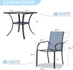 3 Pieces Round Dining Table Set for 2, Patio Dining Set Includes 2 Blue Stackable Patio Chairs and 27.6" Black Metal Square Table, Patio Furniture Sets with Sling Support for Outside, Garden