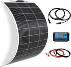 Flexible Solar Panel kit 100W 12V, monocrystalline Solar Panel10A Charge Controller,Extension Cable,Y-Type Connector for Off Grid RV, Boat,Cabin,Home Uneven Surfaces (100W Solar KIT White)