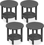 SERWALL Round Outdoor Side Table Set of 4, HDPE Small Adirondack Double End Table, Gary