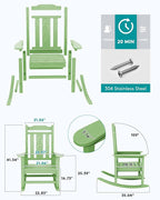 SERWALL Outdoor Rocking Chair Set of 2, Patio Rocking Chairs Set, HDPE Rocking Chair Outdoor for Adults, Heavy Duty Front Porch Rocker, Mint
