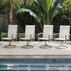 Patio Swivel Chairs Set of 6, Outdoor Swivel Chairs with Armrest, High Back Patio Chair with Metal Frame, All-Weather Outdoor Dining Chair for Deck, Porch and Lawn, Ivory Beige