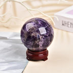 JIC Gem Chevron Amethyst Crystal Ball Healing Crystals Sphere with Wooden Stand Meditation Home Decor 2.3-2.7 inch (60-70mm)