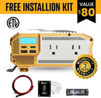 K KRIËGER 1500 Watts Power Inverter 12V to 110V, Modified Sine Wave Car Inverter, Dual 110 Volt AC Outlets, Hardwire Kit, DC to AC Converter with Installation Kit - ETL Approved Under UL STD 458