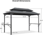 PURPLE LEAF 6.5' X 12' Hardtop Grill Gazebo for Patio Permanent Aluminum Barbeque Shelter with Ceiling Hook and Shelves Double Tiered Grey Outdoor BBQ Gazebo
