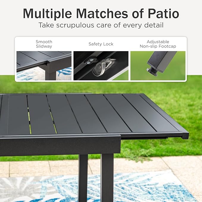 PHI VILLA 7 Piece Patio Dining Set,1 Extendable Dining Table and 6 Swivel Patio Dining Chairs Support 300 lbs for Outdoor Backyard Bistro Furniture Set with Cushion