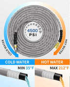 Pressure Washer Hose 50FT 3/8" for Cold and Hot Water 212°F, with Swivel Quick Connect, 4500PSI Kink Resistant Grade Steel Wire Braided, Power Washer Hose With 2pcs M22-14mm Adapter
