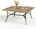 PHI VILLA Large Outdoor Patio Table for 8 Person, 60" Square Metal Steel Slat Table with 1.57"-1.9" Adjustable Umbrella Hole, Weather-Resistant Outdoor Dining Table for Deck Backyards, Brown