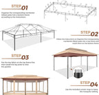 COBIZI Gazebo 12x20 Heavy Duty Gazebos with Improved Nettings Outdoor Gazebo Canopy Double Roof Patio Gazebos with Metal Steel Frame for Patio, Garden, Backyard (Khaki)
