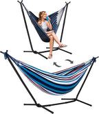 SUNCREAT 2-in-1 Convertible Portable Double Hammock with Stand Included, Outdoor Hammock and Stand, Patent Pending, Sea Blue