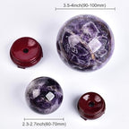 JIC Gem Chevron Amethyst Crystal Ball Healing Crystals Sphere with Wooden Stand Meditation Home Decor 2.3-2.7 inch (60-70mm)