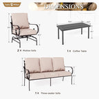 Sophia & William 4 Piece Patio Furniture Set, Outdoor Conversation Sets 5 Seat Clearance with 3-seat Sofa x 1, Rocking Chair x 2, Metal Coffee Table x 1 for Front Porch Lawn, Beige
