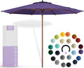Midtown Umbrellas The Wooden 8 Feet Patio Umbrella With Sunbrella Bengali Purple Acrylic Fabric - Aluminum Frame Market Umbrella For Backyard, Deck, Garden, Pool - Wooden Pole
