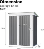 JUMMICO Metal Outdoor Storage Shed 5 x 3 FT Metal Shed with Lockable Door,Waterproof Garden Tool Shed Storage House for Backyard Patio Lawn,Grey