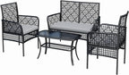 4-Piece Patio Furniture Set, Weather-Resistant Rattan Patio Conversation Set with Two-Tier Coffee Table, Upholstered Openwork Wicker Furniture for Porch, Garden, Lawn, Gray