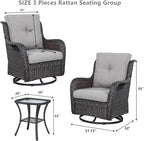 HUMMUH 5 Piece Outdoor Patio Furniture Set Wicker Conversation Bistro Set Swivel Rocking Chairs with Side Table and Ottomans for Backyard, Porch, Balcony