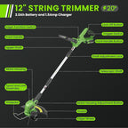 20V Cordless Weed Wacker, 12" Weedeaters on Wheels, 2.0Ah Compatible CURECURE 20V Battery, 8800PRM Powerful Motor, 3-in-1 Versatile Design, Auto Line Feed, 4.6 LBS