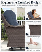 LayinSun 3 Piece Wicker Outdoor Furniture Set with 6-inch Comfy Cushions, High Back Patio Furniture Set with Swivel Rocking Chairs and Side Table