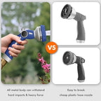 RESTMO Hose Nozzle Heavy Duty, Metal Water Hose Sprayer for Garden, 9 Spray Patterns | High Pressure | Thumb Flow Control | On/Off Valve, Ideal for Lawn & Plant Watering, Car & Pet Washing, Blue