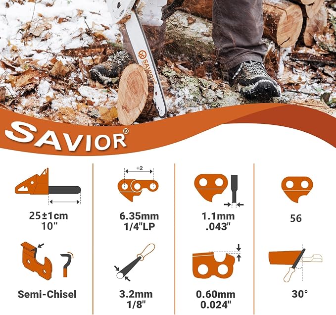 Savior 3PC 10 Inch Pole Saw Chain for Stihl 71PMM3 56, 1/4" Pitch .043" Gauge 56 Drive Links Chainsaw Chain for MSA120 C-B, 10" Pole Saw Chain for EGO PS1000 / PS1001 / PSX2510 10-Inch 56V Pole Saw