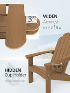 LUE BONA HDPE Adirondack Chairs Set of 4,Plastic Adirondack Chairs with Cup Holder Weather Resistant for Outdoor, Patio, Lawn, Garden, Backyard Deck, Fire Pit, Brown