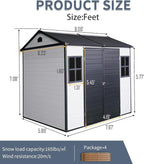 8x6 ft Resin Outdoor Storage Shed with Two-Window and Double-Door, Plastic Shed with Floor for Gargen, Patio, Yard, Lawn, Grey (1 Doors) (Grey White, 8x6 ft)