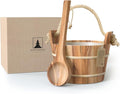 Sauna Bucket and Ladle Set - Handmade from Canadian Red Cedar Wood - Natural Rope Handle - 1 Gallon (4 Liters) Water Capacity