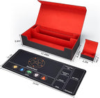 AFIING Mtg Deck Box Holds 5 Display Card Deck Boxes with Mtg Playmat & Dice Box,10 Dividers,1Card supporter, Trading Card Storage Box for Magic Yugioh Sports Cards (Black &Red)