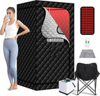 Portable Infrared Steam Sauna with 660nm Red Light Therapy Lamp, Full Size Saunas Tent with 3L Steamer, Personal Heat Box with Remote Control & Oversized Chair for Home/Gym/Pilates/Garage