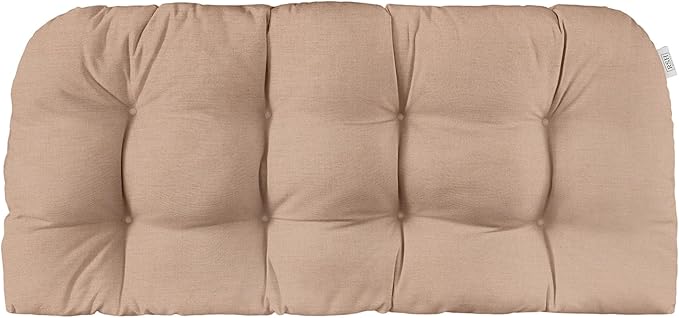 RSH DECOR: Sunbrella Play Tufted Wicker Loveseat Cushion | 44" x 22" | Outdoor Settee Cushion for Patio Furniture | Crafted with Sunbrella Performance Fabric| Play Cameo