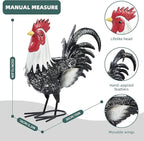 Metal Rooster Statue Yard Decor - 15" Solar Light Metal Yard Art Standing Chicken Statue Garden Decoration, Large Animal Sculpture Chicken Themed Gift for Outdoor Porch Patio Backyard Lawn Ornament