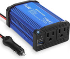 ALLWEI 300W Car Power Inverter, DC 12V to 110V AC Converter Car Plug Adapter Outlet with 27W PD USB-C & 18W USB-A Fast Charge, Car Cigarette Lighter Charger for Phone, Laptop, Tablet - Blue