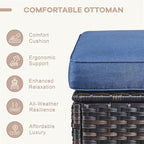 Swivel Patio Chairs sofa Set of 6 - 6" Thick Cushion - Wicker Outdoor Swivel Rocker Patio Chair ,Sofa/Glass coffee table, High Back Comfortable Outdoor Glider Chairs - Brown Wicker Blue Cushions